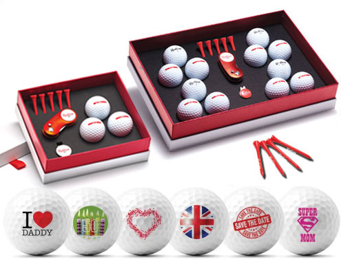 Personalised golf balls in golf gift boxes deluxe